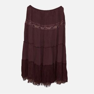 Paradise NY Brown Maxi Sequin and Beaded Tiered Skirt W/ Lace Hem